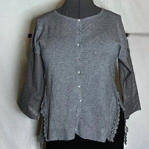 Miss Morena Gray Sweater Lace Long Pleather Sleeves NWOT Womens Large